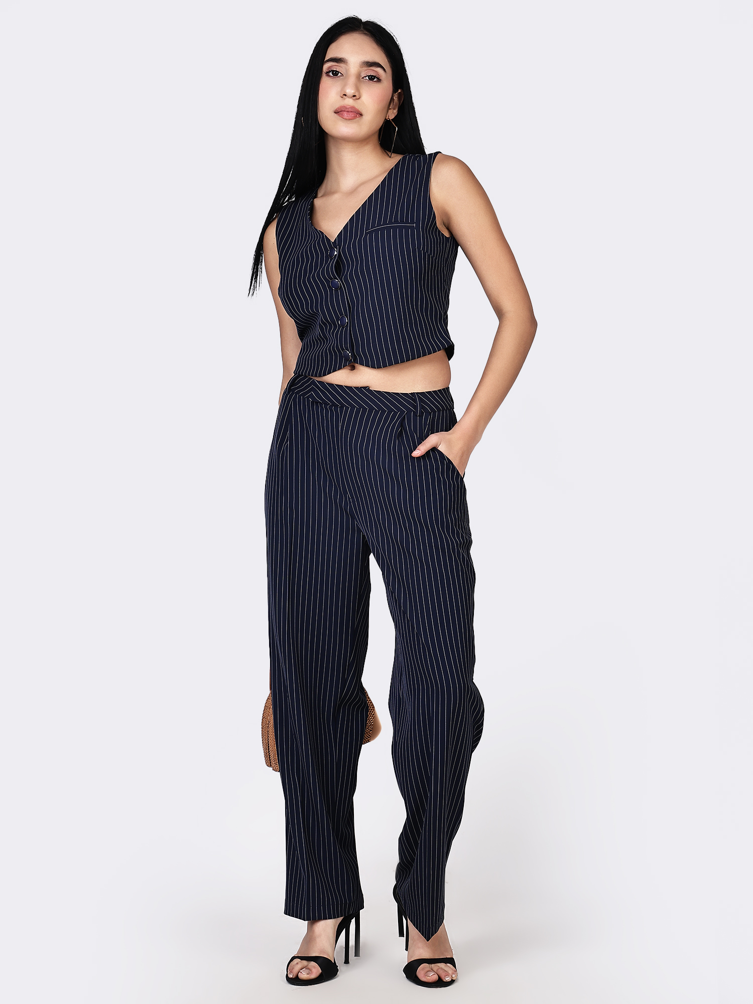 PINSTRIPE POWER NAVY BLUE CO-ORD SET