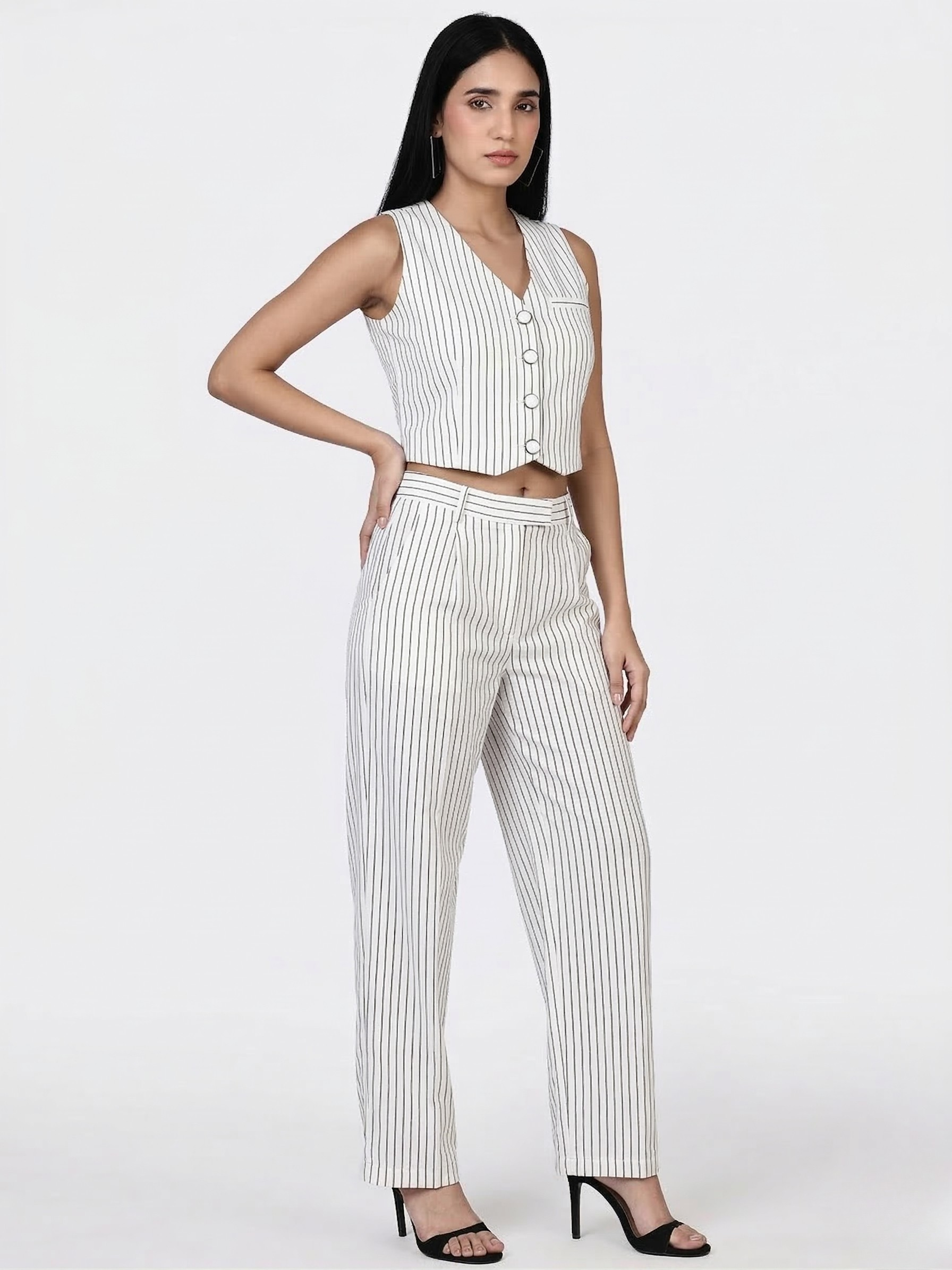 PINSTRIPE POWER WHITE CO-ORD SET