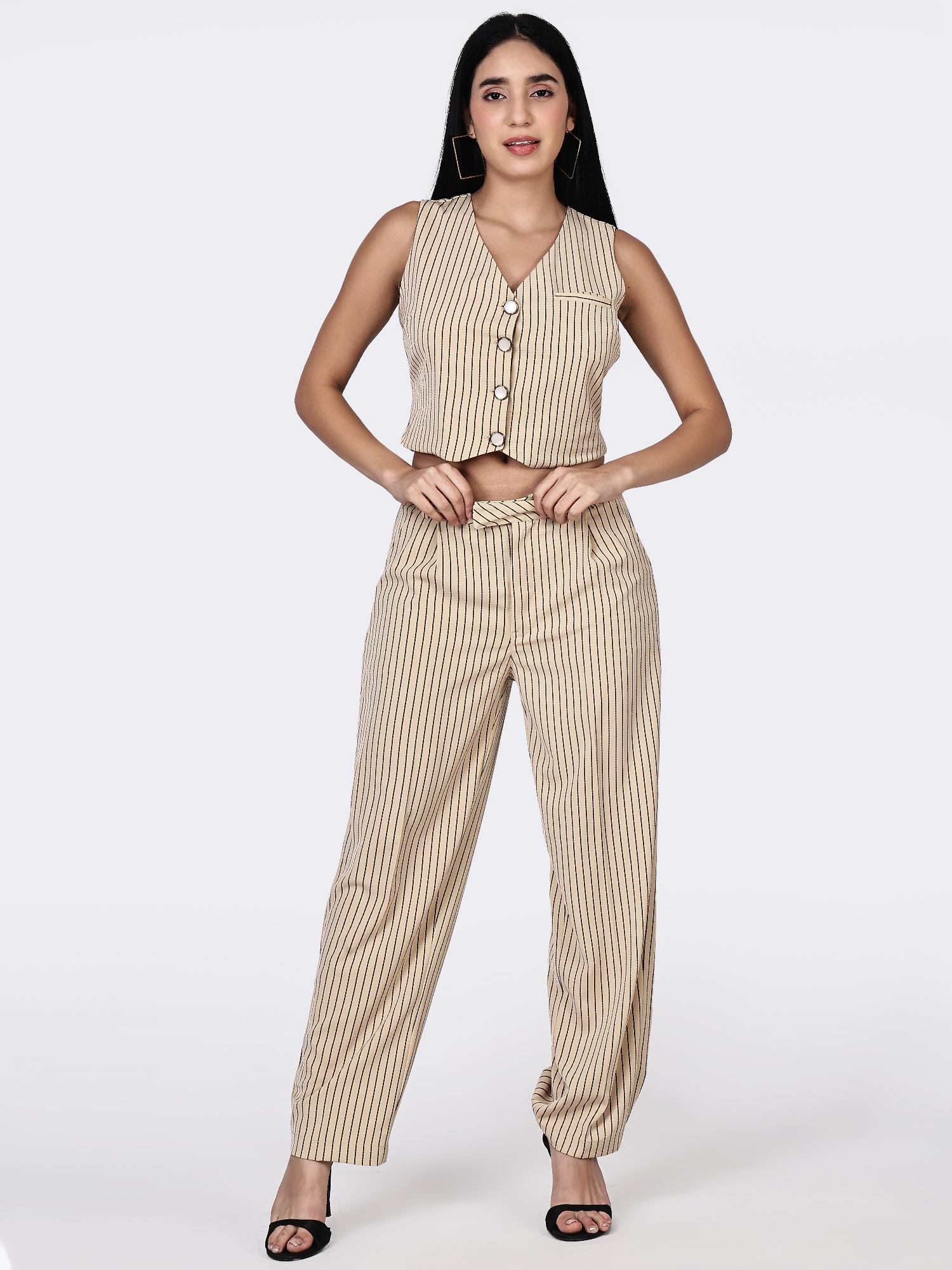 PINSTRIPE POWER BEIGE CO-ORD SET