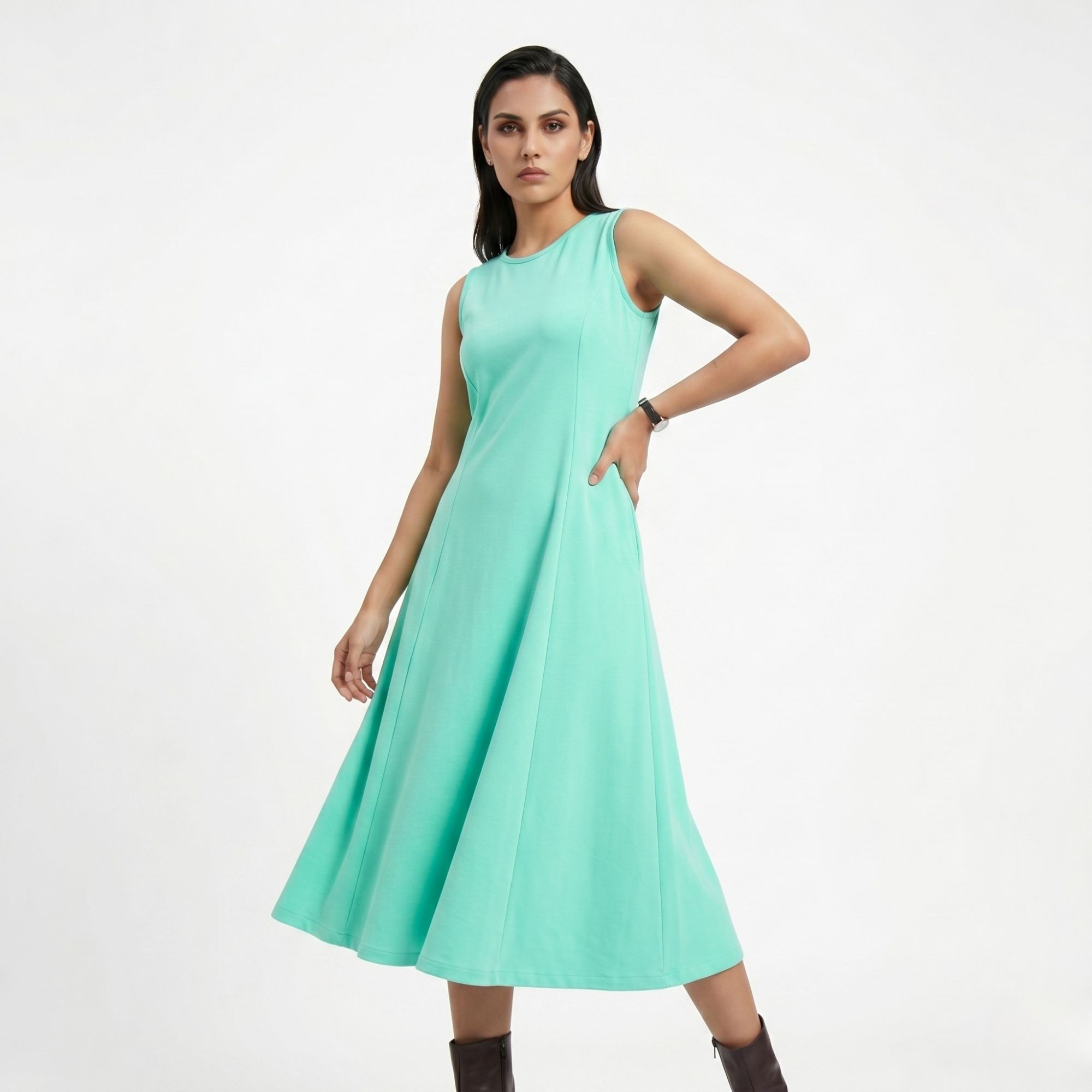 AZURE GRACE FLARED MIDI DRESS NEO MINT