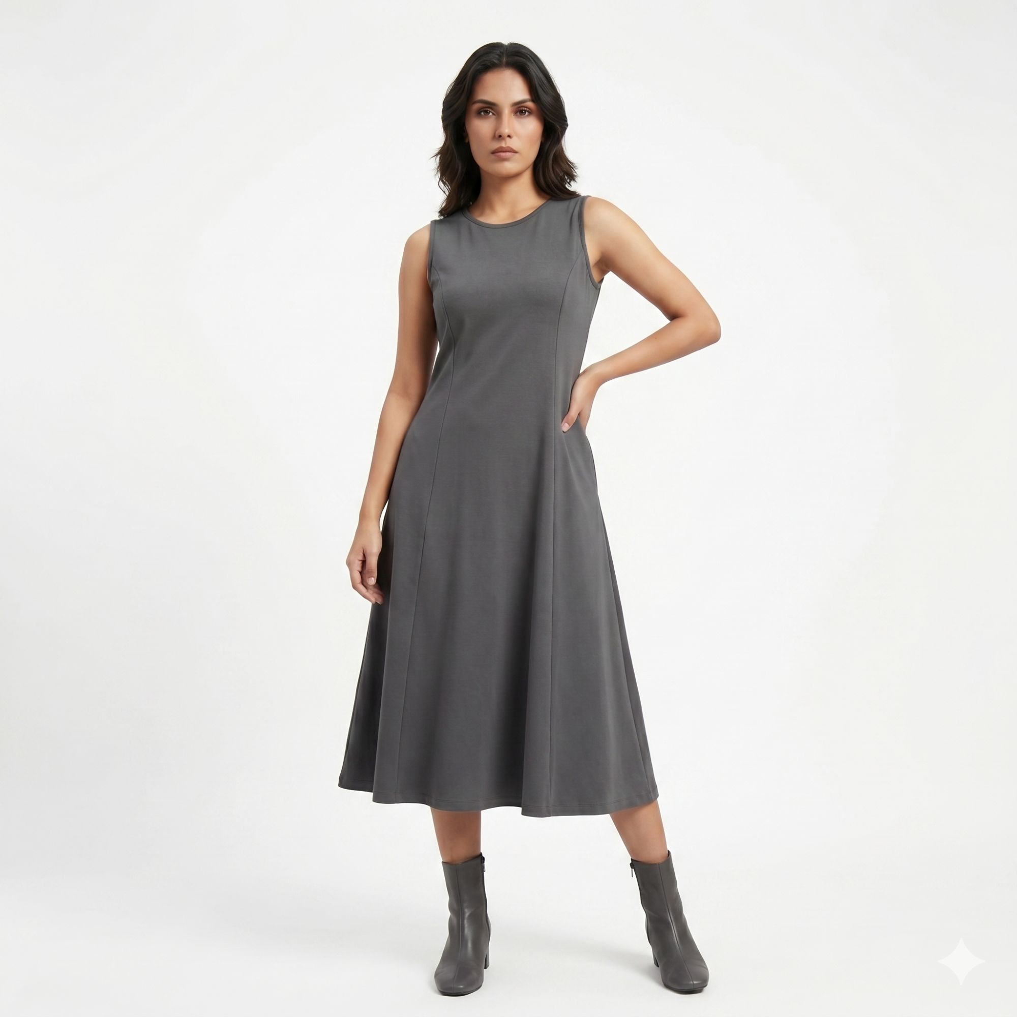 AZURE GRACE FLARED MIDI DRESS DARK GREY
