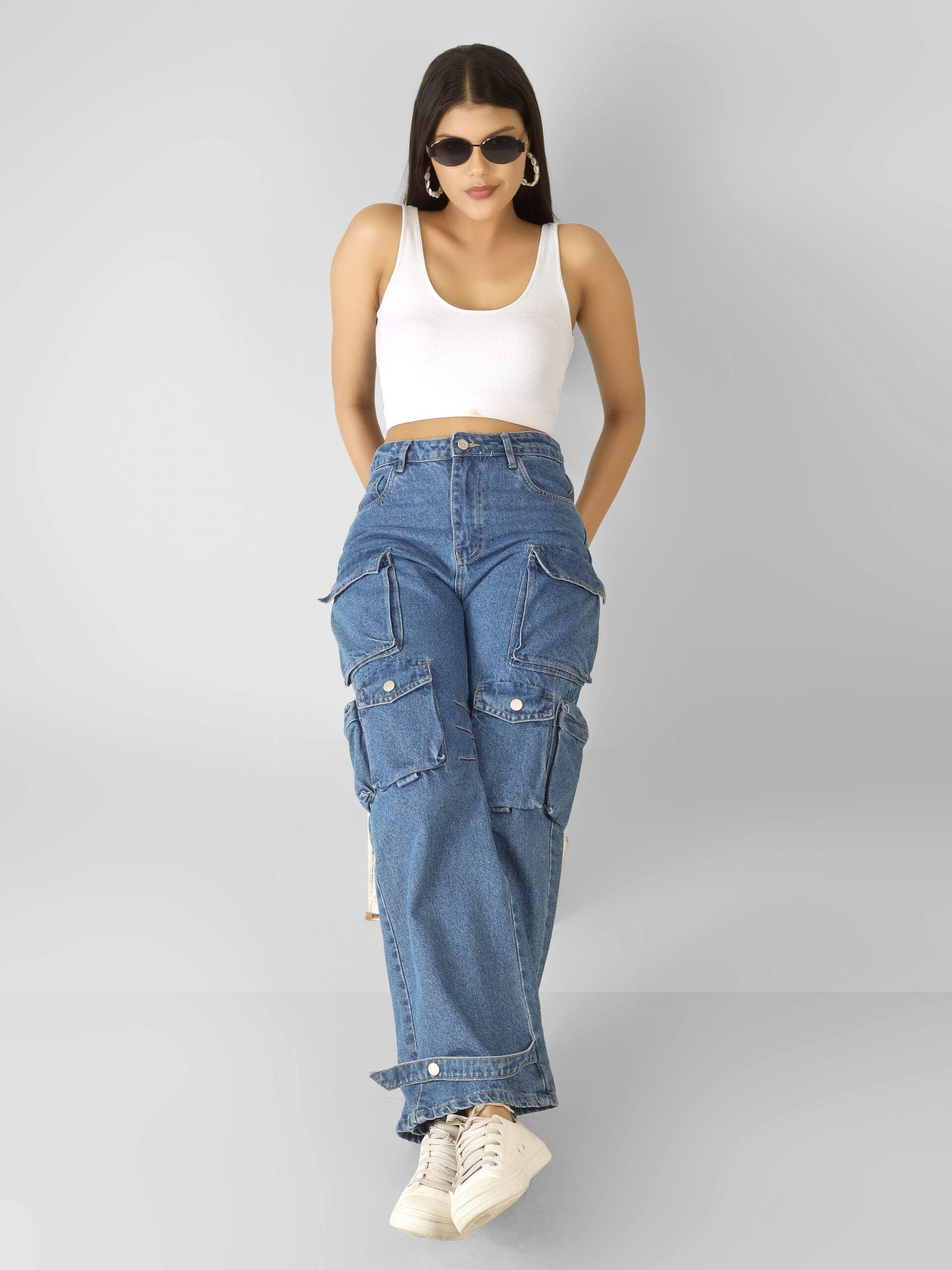 APEX UTILITY 8-POCKET DENIM CARGO PANTS DARK BLUE
