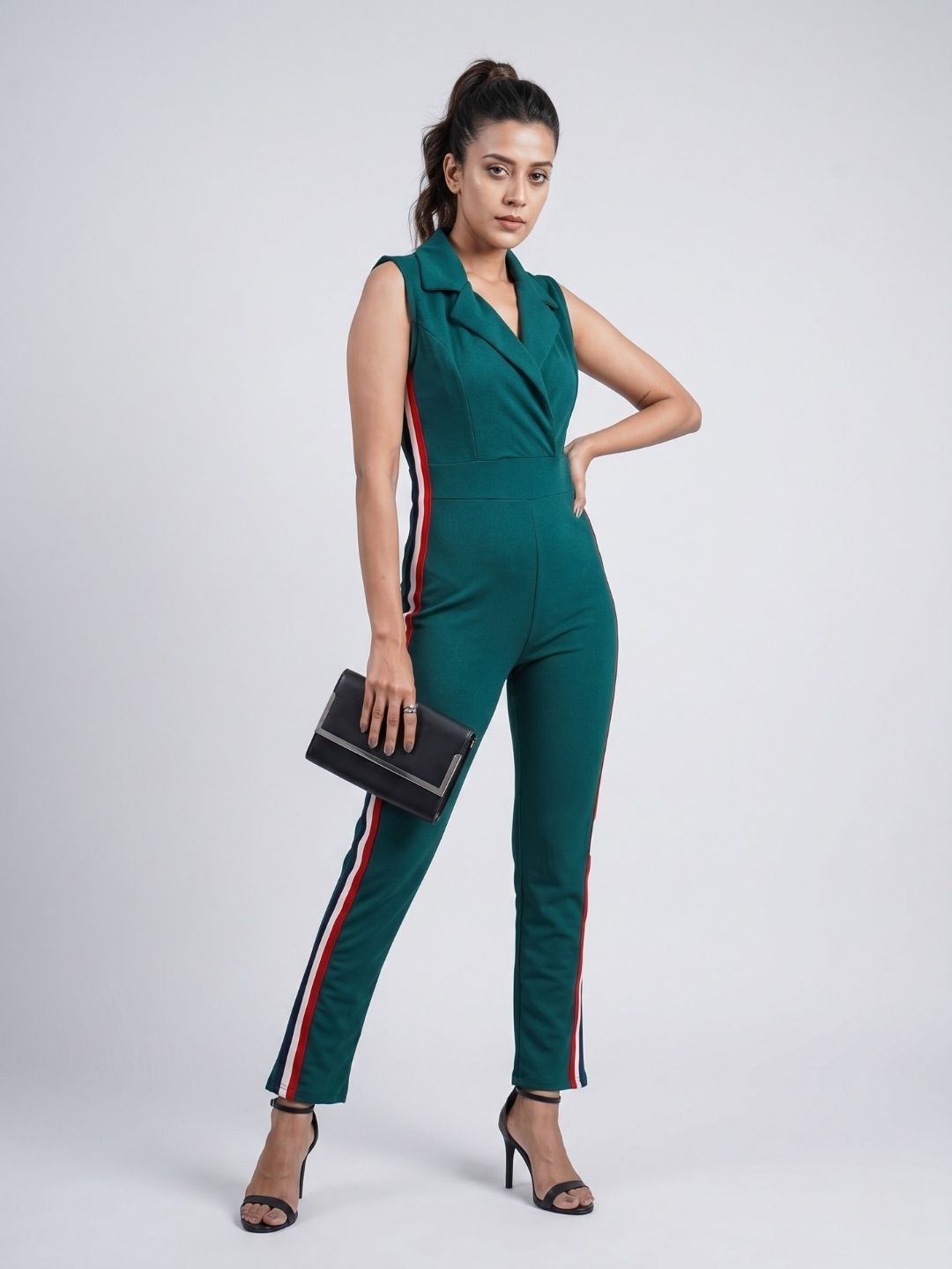 SIDE STRIPED JUMPSUIT BOTTLE GREEN