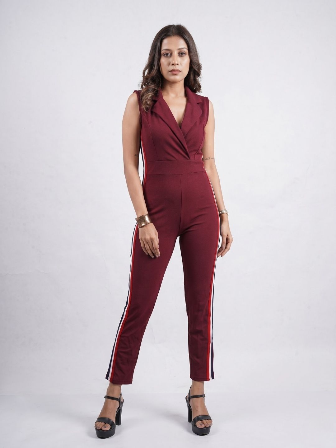 SIDE STRIPED JUMPSUIT WINE